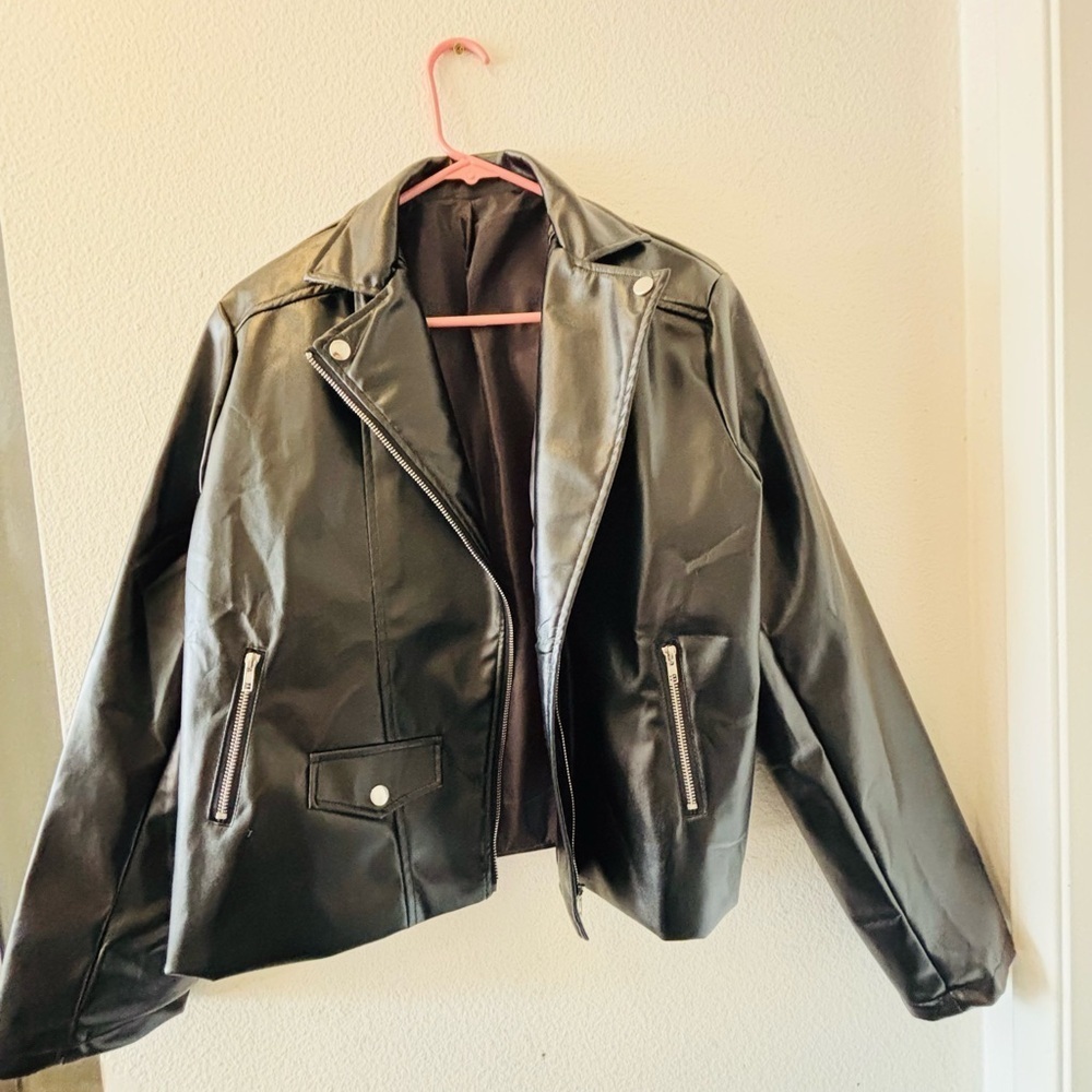 Pleather black biker jacket NWOT - Picture 1 of 3